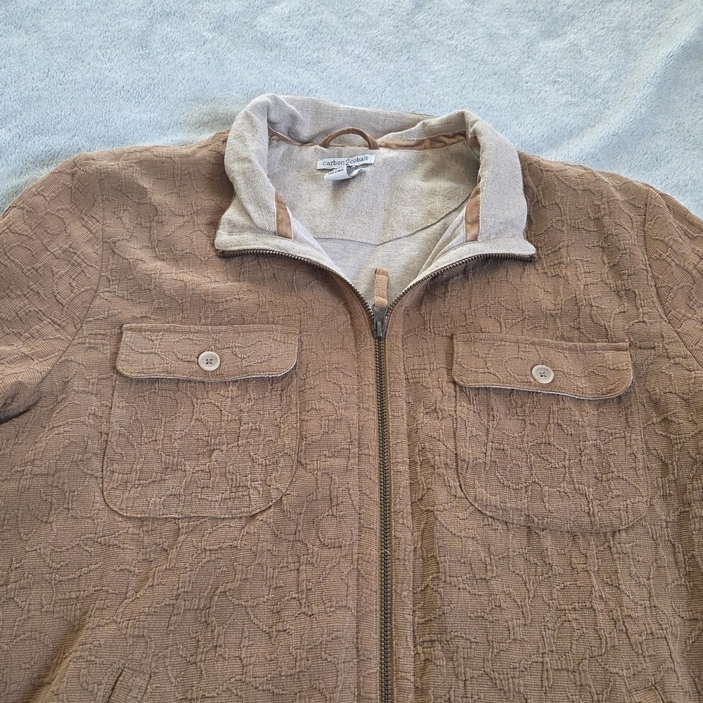 Carbon2Cobalt Textured Thick Western Brown Tan Jacket Zip Up Large Soft Linen - Picture 4 of 12